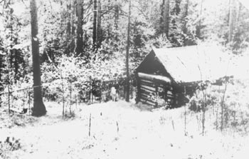 Подпись: Эта Фотография сделана 3 июня 1959 года А.Яворским. На изнанке надпись: Избушка Сакля построенная почти на месте избушки «Старая сакля». Вид с горы.